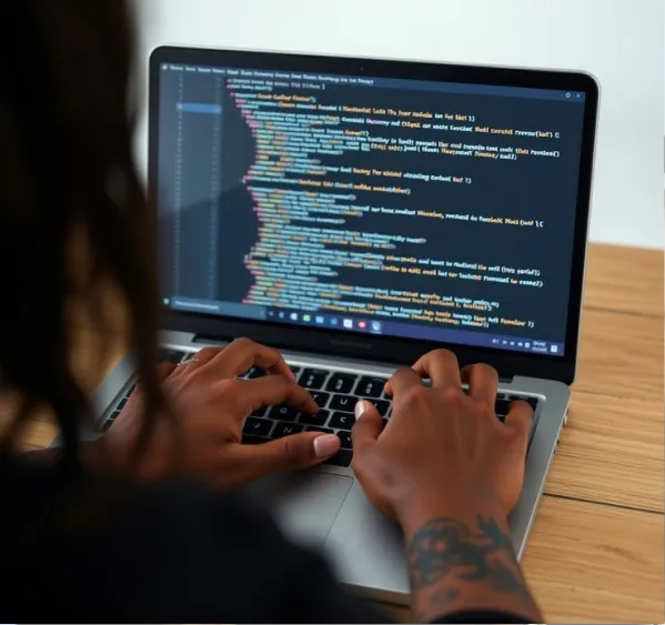 Student coding on a laptop